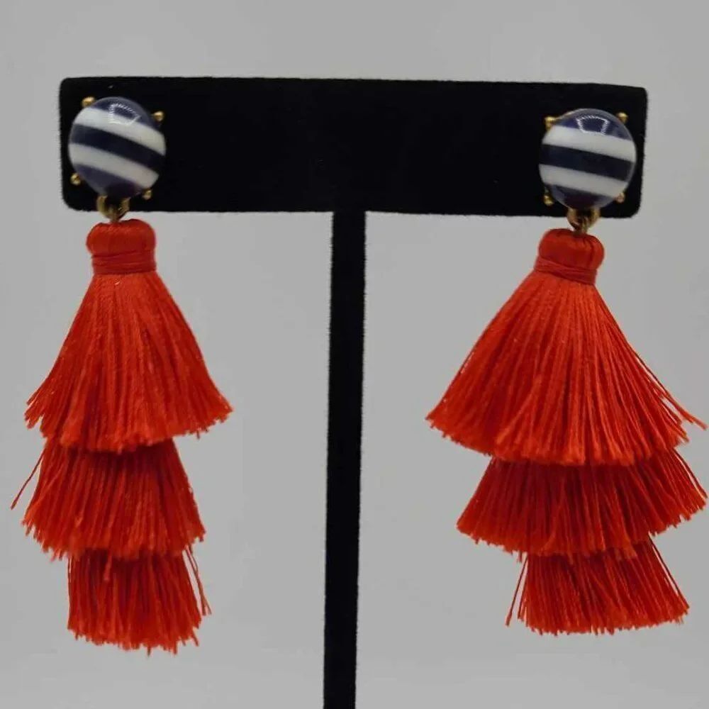 J Crew Red Three Tier Tassel Earrings